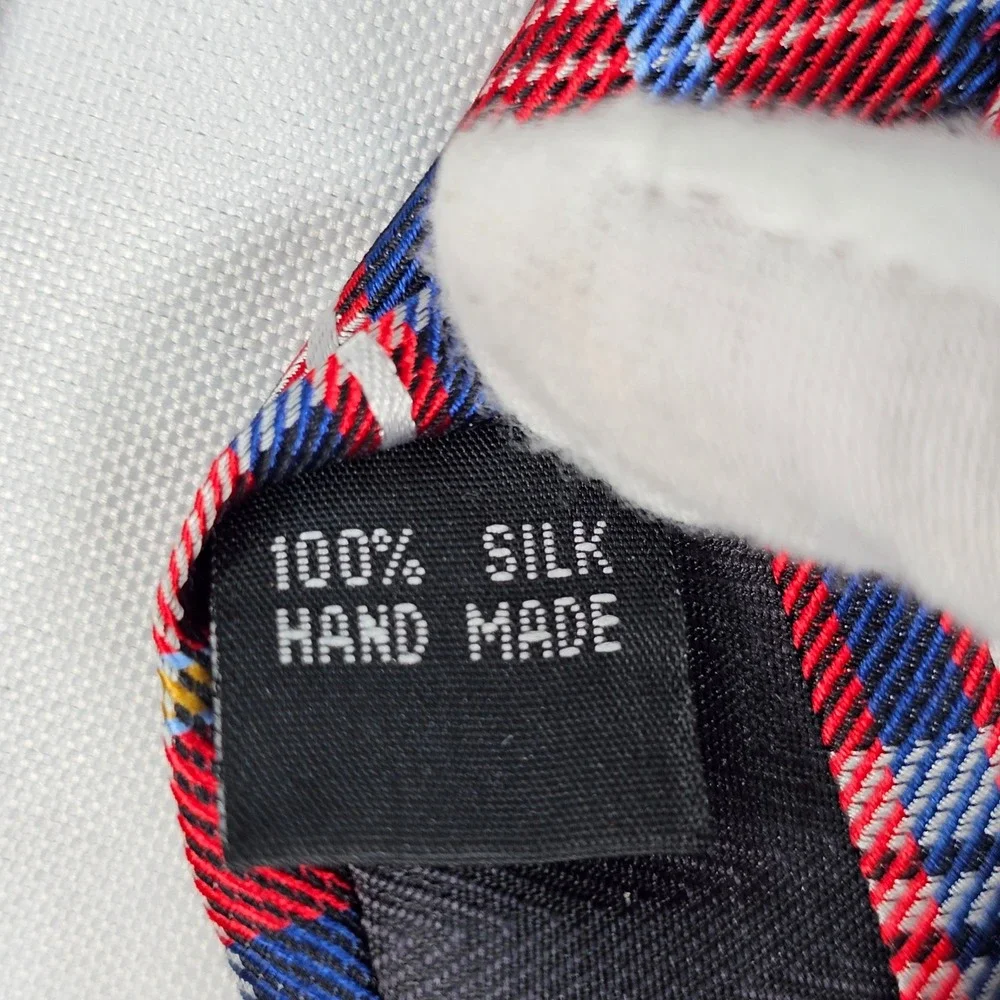 Bruno Piattelli Roma Silk Tie Red Blue White Plaid Hand Made Necktie 3.25 Inch‎